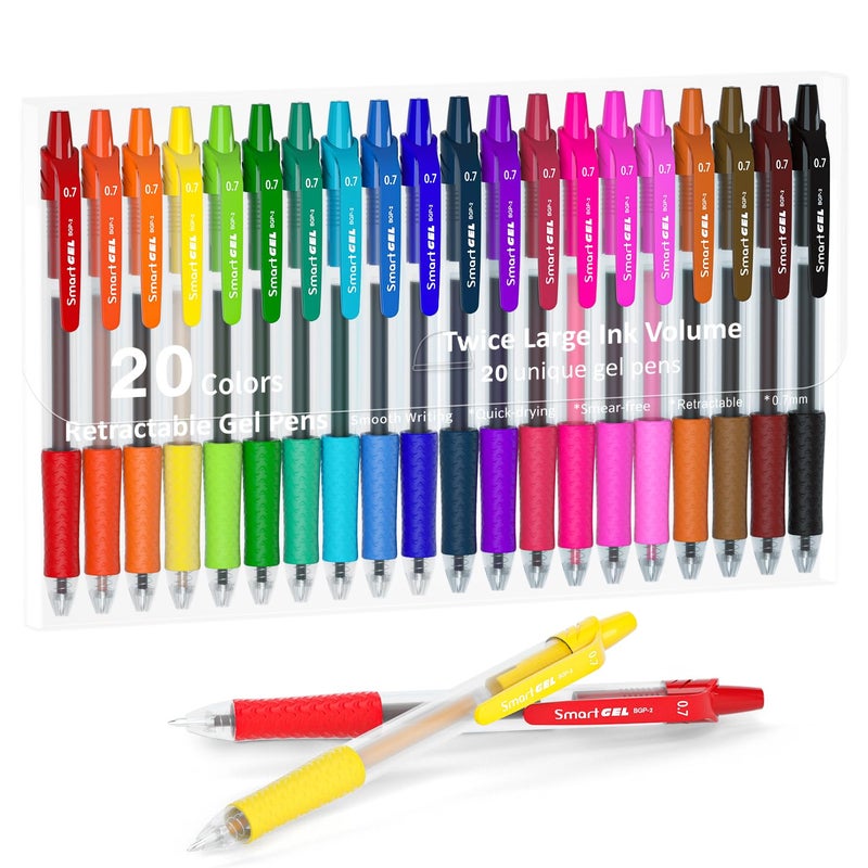 Lineon Colored Gel Pens, Lineon 20 Colors Retractable Gel Ink Pens with Grip, Medium Point(0.7mm) Smooth Writing Pens Perfect for Adults and Kids Journal Notebook Planner, Writing in Office and School - Image 1
